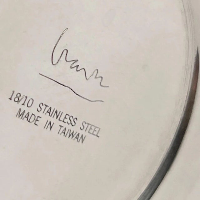 Vintage 2000s Postmodern Wear Stainless Steel Coffee Serving Set With Creamer, Sugar, Spoon, & Round Glass Tray by Michael Graves For Sale - Image 9 of 10