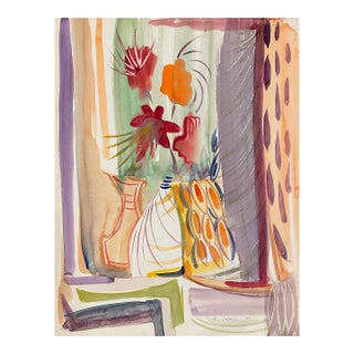 1954 Robert Colborne Mid Century Modern Floral Still Life Painting For Sale