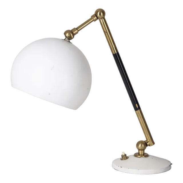 Vintage Italian Table Lamp in Brass and White Metal, 1960s For Sale