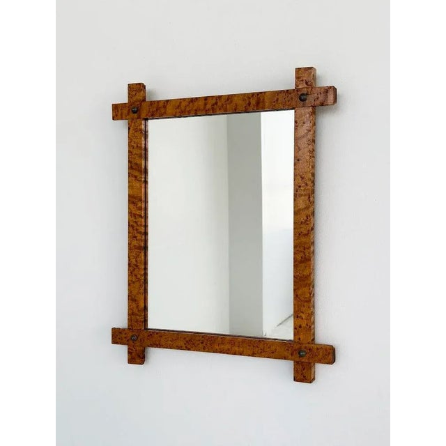 Early 20th Century Antique Solid Birdseye Maple Framed Mirror With Crosshatch Corners, Circa Early 20th Century For Sale - Image 5 of 12