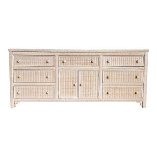Boho Chic White Washed Wicker Rattan Henry Link Dresser by Lexington - 9 Drawer For Sale