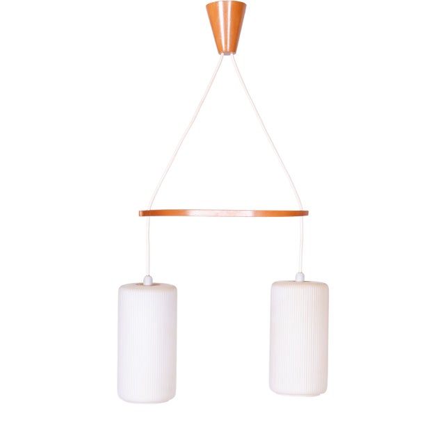 Mid-Century Chandelier in Beech and Glass from Dřevo Humpolec, Czech, 1950s For Sale