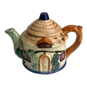 1950's Japanese Glazed Colorful Tiki Hut Tea Pot, 1950's