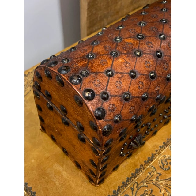 Mid 20th Century Vintage Studded Leather Dome-Top Chest For Sale - Image 4 of 8