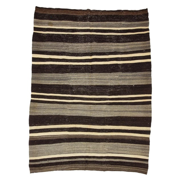Textile Brown & Ivory Vintage Kilim Rug For Sale - Image 7 of 7