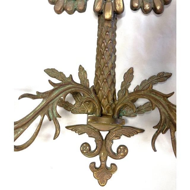 Vintage Hollywood Regency Palm Tree With Hanging Date Clusters Double Candle Wall Sconce For Sale In West Palm - Image 6 of 17