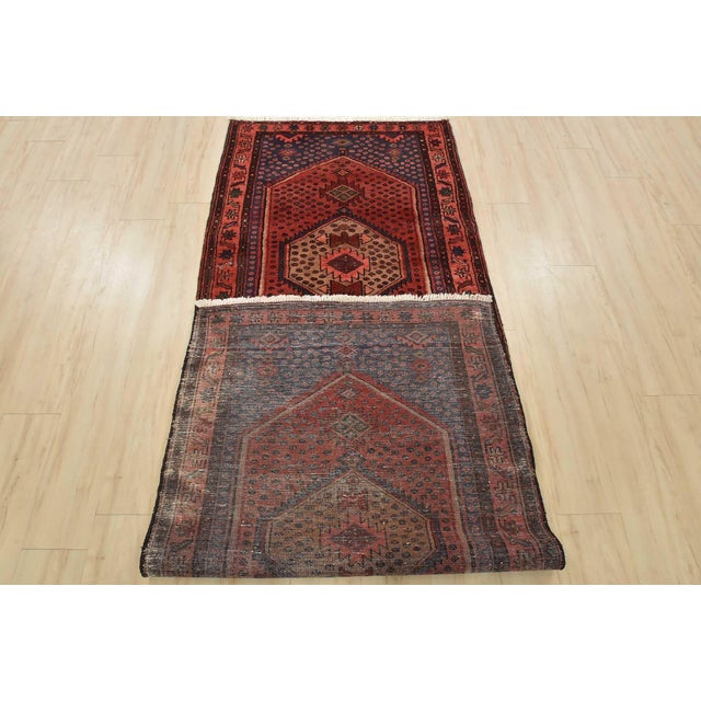 Zanjan Runner 3’6” X 9’3” Red Wool Vintage Tribal Hand-Knotted Oriental Rug For Sale - Image 13 of 14