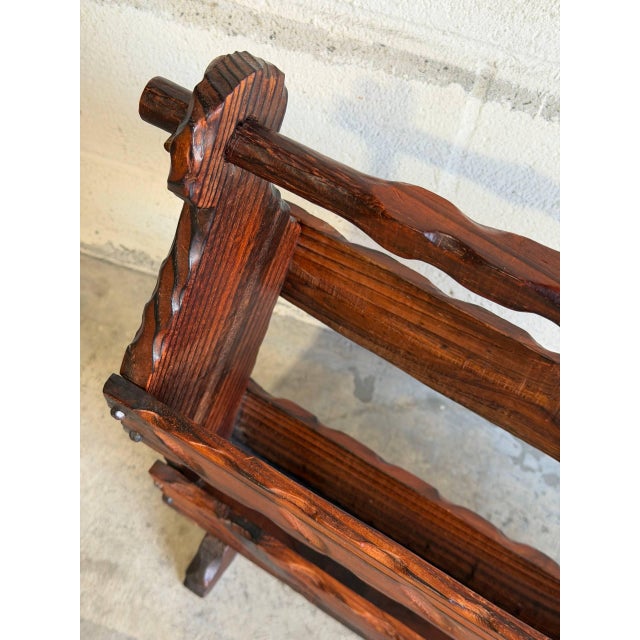 Brown Dark Wood Magazine Holder Mid-Century Modern Vintage For Sale - Image 8 of 9