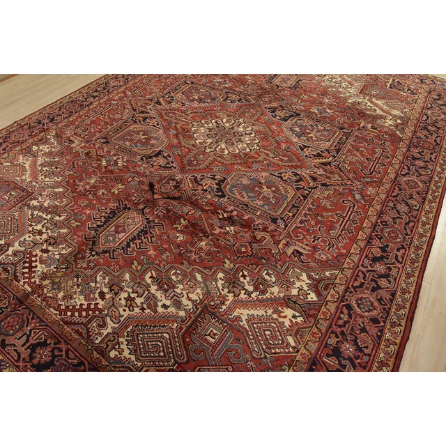 Tribal Heriz Rug 9’11” X 12’9” Red Wool Vintage Traditional Hand-Knotted Carpet For Sale - Image 3 of 15