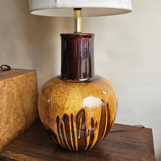 1960s Pair of Large Vintage 1960s Drip Glaze Ceramic Lamps For Sale - Image 5 of 5