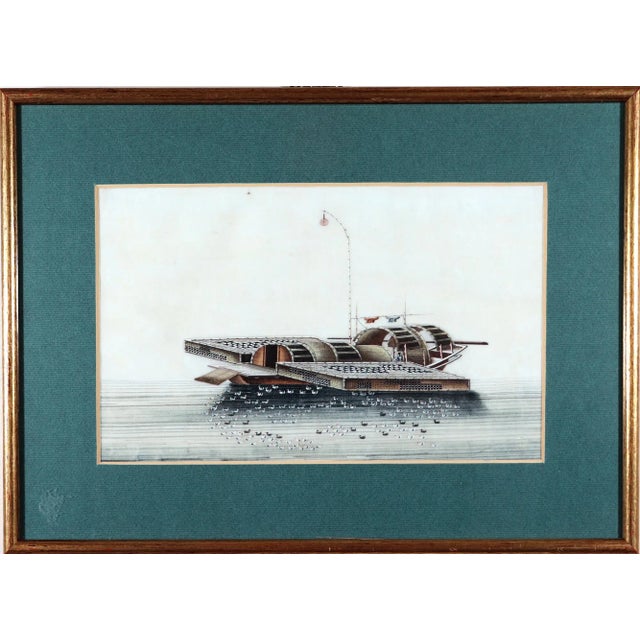 Set of Five 19th Century China Trade Watercolors of Junks on Pith Paper For Sale - Image 9 of 12
