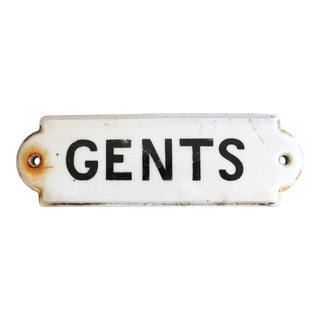Vintage Porcelain "Gents" Bathroom Sign For Sale