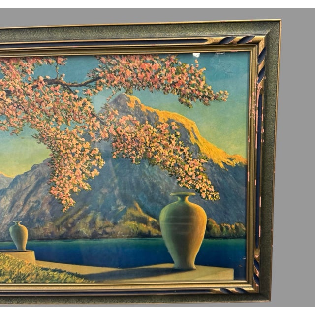 Vintage Renard Framed Landscape Print Cherry Blossoms Lake Mountain Art Mid Century Add a serene and timeless landscape to...