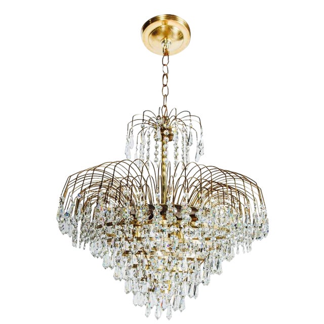 Hollywood Regency Cut Crystal Cascading Chandelier, 1950's For Sale