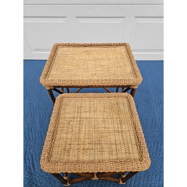 Bamboo Rope and Grass Mat Nesting Tables For Sale - Image 10 of 15