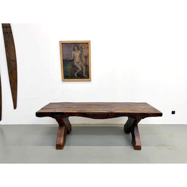 Folk Art Brutalist Table in Oak, 1900s For Sale - Image 3 of 18