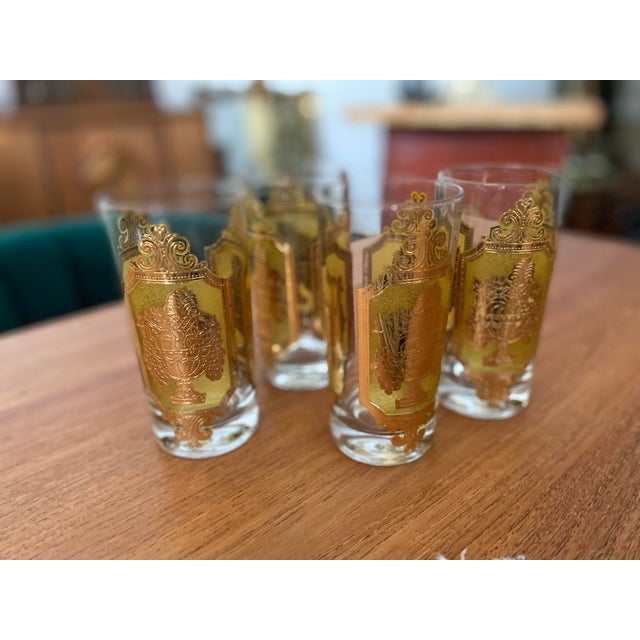 1960s 1960s Yellow 22k Gold Signed Culver Glassware Fruit Basket Depiction - Set of 4 For Sale - Image 5 of 8