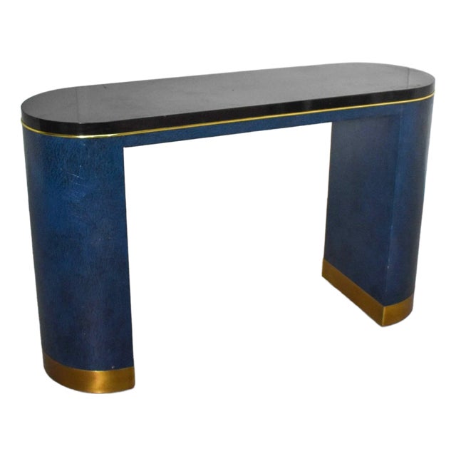 Post Modern Springer Style Faux Snakeskin and Brass Console Table For Sale