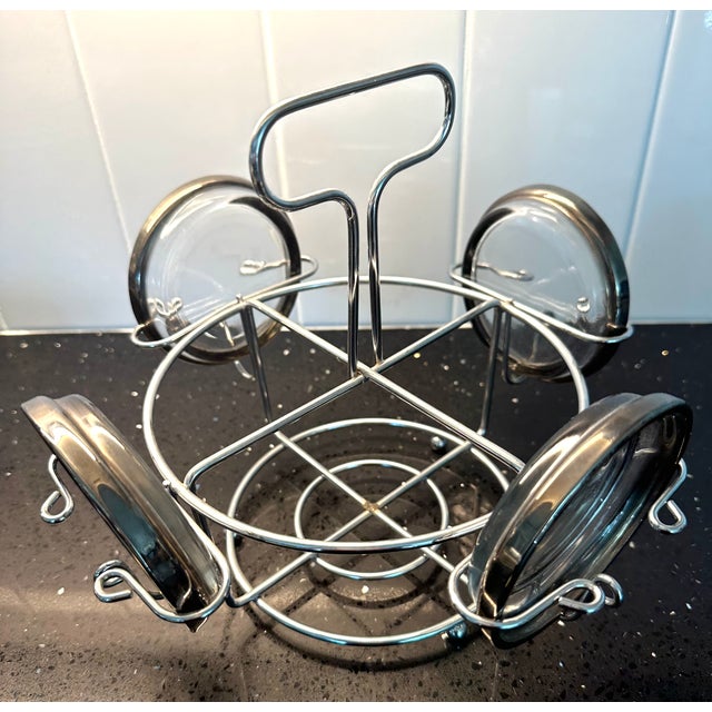 Mid-Century Modern 1950s Mid Century Modern Platinum Embossed Drink Set With Holder For Sale - Image 3 of 8
