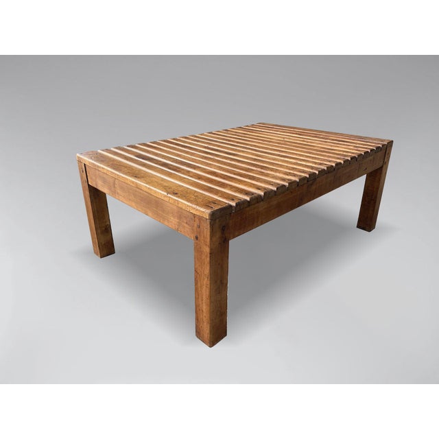 Wood Vintage French Walnut Slat Coffee Table, 1950 For Sale - Image 7 of 8