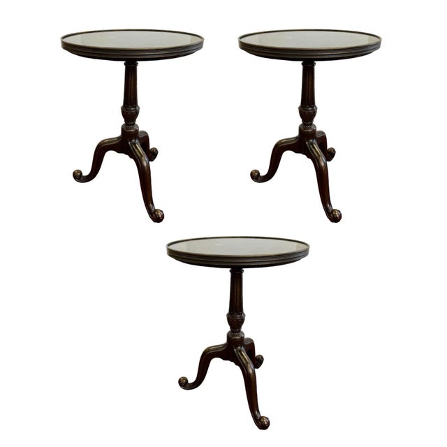 Vintage Set of 3 Cast Metal Occasional Pedestal Tables With Stone Top For Sale - Image 10 of 10