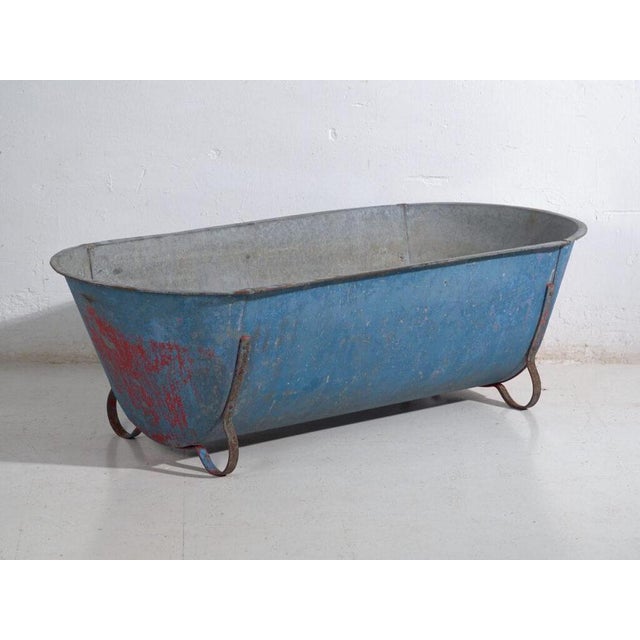 Metal Antique Galvanized Zinc Tub For Sale - Image 7 of 8