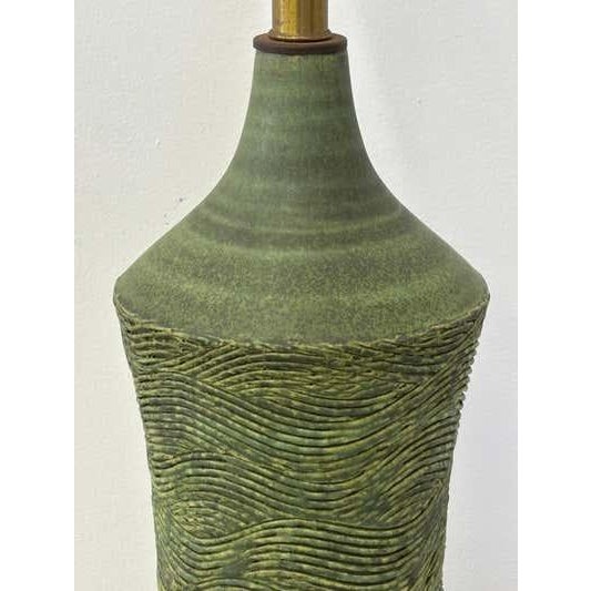 1980s Lee Rosen Mid-Century Ceramic Green Glaze Table Lamp For Sale - Image 12 of 12