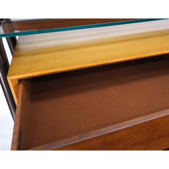 Italian Mid-Century Modern bi level long credenza server dresser cabinet ebonized legs.