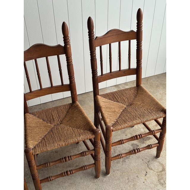 Vintage Country Oak Rush-Seat Dining Chairs, Set of 4 For Sale - Image 4 of 12