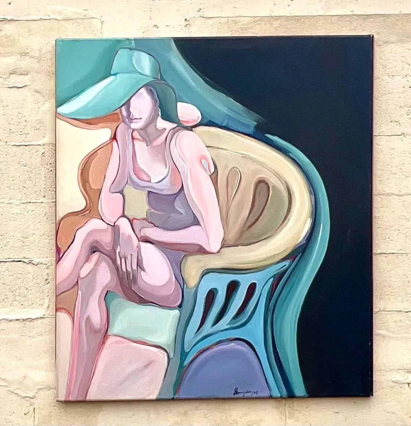 Vintage Monumental Abstract Expressionism Original Oil on Canvas Signed & Dated 1969 - Top view