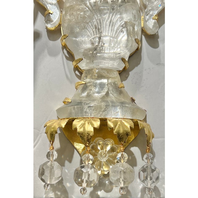 Early 21st Century New French Maison Bagues Style Rock Crystal Gilt Metal 2-Light Sconces - a Pair For Sale - Image 5 of 11