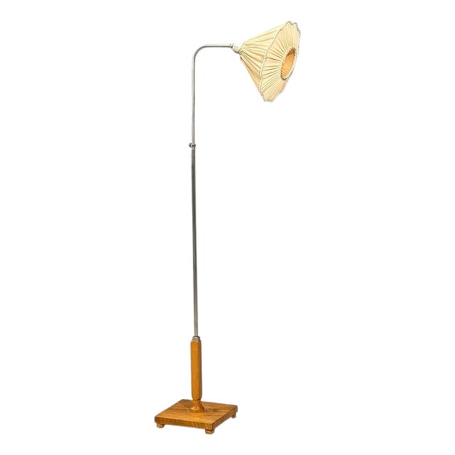 1930s Swedish Modern, Floor Lamp, Light Wood, Metal For Sale