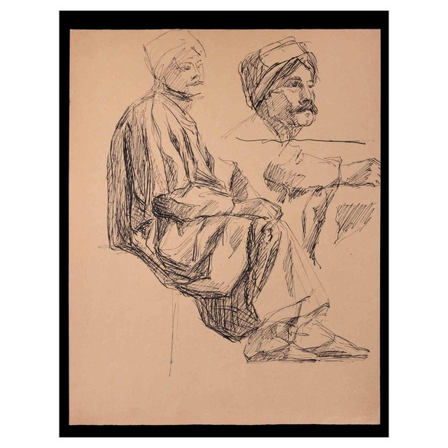 Unknown, Arab Man, Original Pen Drawing, Mid-20th Century For Sale
