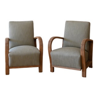 Art Deco Armchair in Tatton Stripe, a Pair For Sale