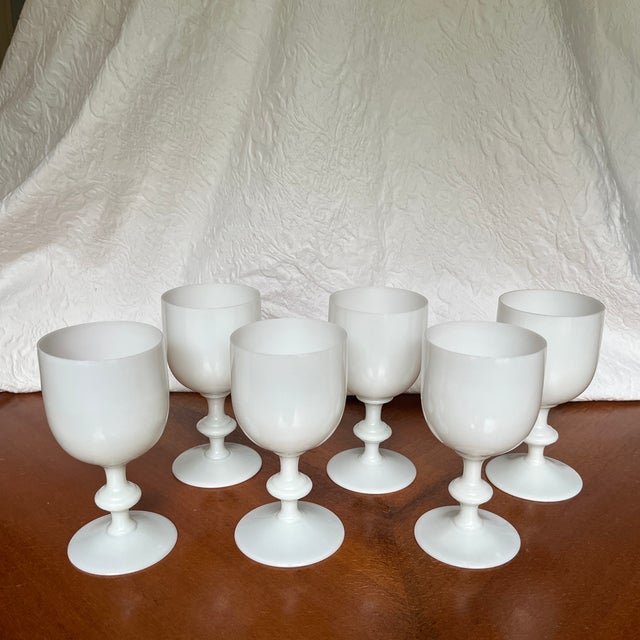 French Vintage French Portiex Vallerysthal White Opaline Goblets- Set of Six For Sale - Image 3 of 11