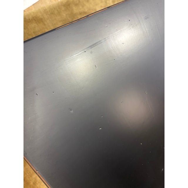 Custom Console Table Attributed to Arhaus Distressed Black Painted Top | Gold Dauphine Pedestal Base For Sale - Image 12 of 18