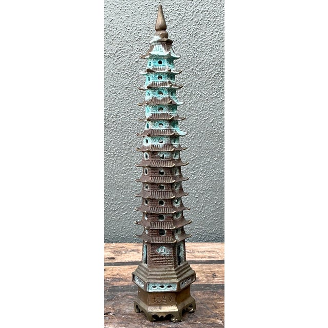 Late 20th Century Vintage Patinated Brass Pagoda For Sale - Image 5 of 12