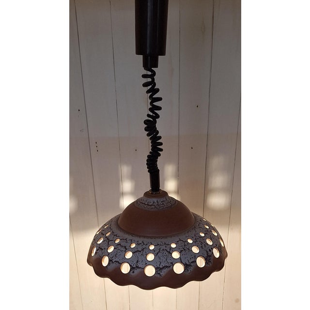 Vintage Ceiling Lamp with Openwork Ceramic Shade on Height-Adjustable Plastic Mount, 1970s For Sale - Image 3 of 7