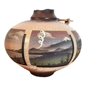 Ken Jensen Pottery Raku Vase Signed 1980