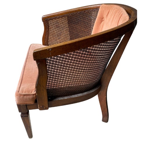 Vintage Dusty Rose Upholstered Cane Back Barrel Accent Chair For Sale In Atlanta - Image 6 of 11