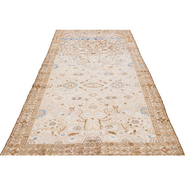 Shabby Chic 1960s Vintage Malayer Shabby Chic Handmade Floral Beige Wool Runner For Sale - Image 3 of 8