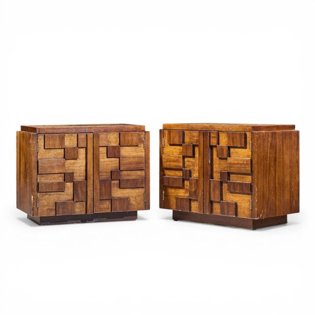 Mid-Century Modern Lane Staccato Mid Century Brutalist Walnut Nightstands - Pair For Sale - Image 3 of 11