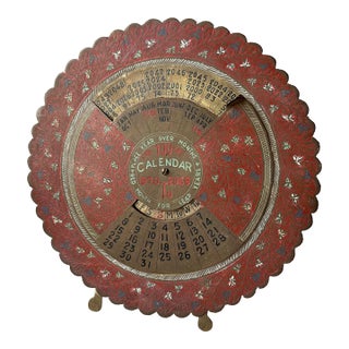 Vintage Embossed Brass 100-Year Perpetual Calendar Volvelle Spinner For Sale