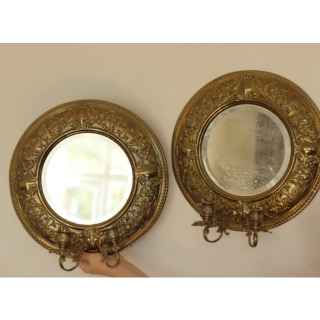 Metal Mid-Century Swedish Brass Double Arm Sconces with Mirrors, Set of 2 For Sale - Image 7 of 13