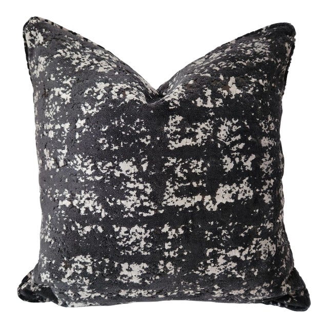 Double-Sided Graphite and Ivory Silk Velvet Square Pillow For Sale