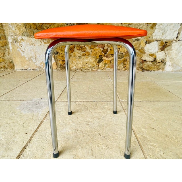 Black Mid-Century Orange Skaï and Chrome Stool from J L, 1970s For Sale - Image 8 of 18