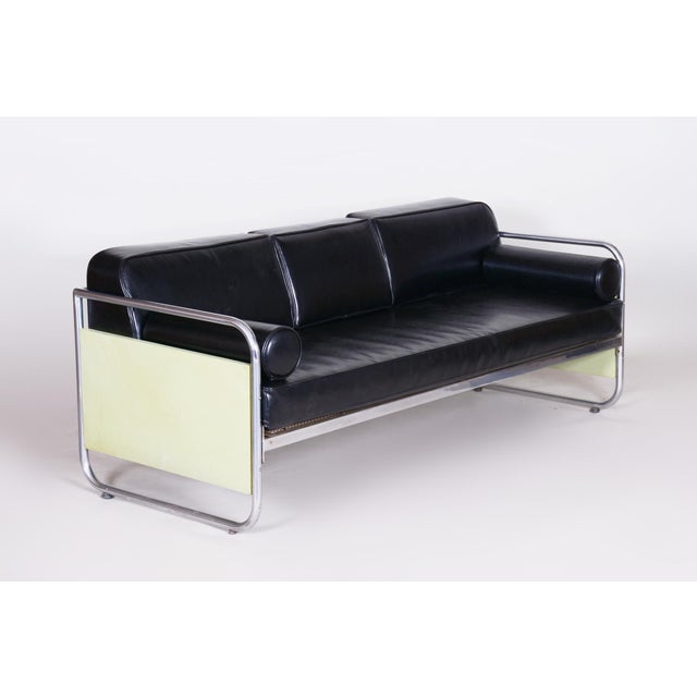 Bauhaus Sofa in Chrome and Leather by Vichr a Spol, 1930s For Sale - Image 6 of 6