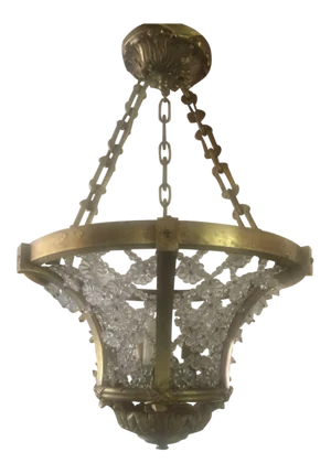 1920s Antique Gilt Bronze Maison Bagues Beaded Crystal Chandelier