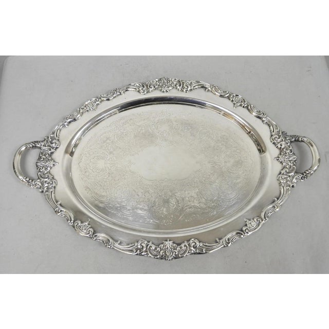Vintage Reed & Barton 1955 Victorian Silver Plated Oval Bar Serving Platter Tray For Sale - Image 14 of 14