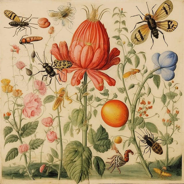 Gallery Wall Installation 'Insects and Flowers' Botanical Floral Prints | Unframed For Sale - Image 6 of 8